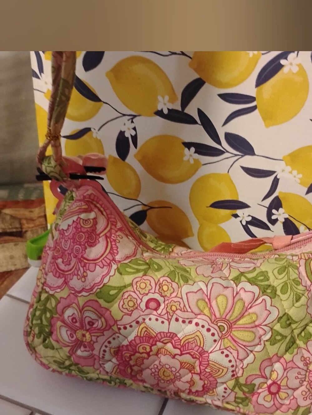 Vera Bradley Petal Pink Amy Floral Quilted Pink & Green Mini Bag Purse